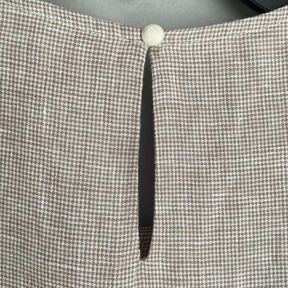 J McLaughlin Theodora Top 100% Linen Medium Tan Houndstooth Sleeveless Preppy - Picture 14 of 15